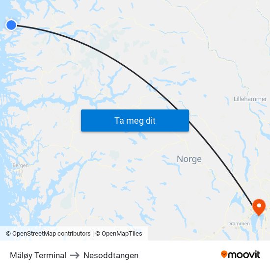 Måløy Terminal to Nesoddtangen map