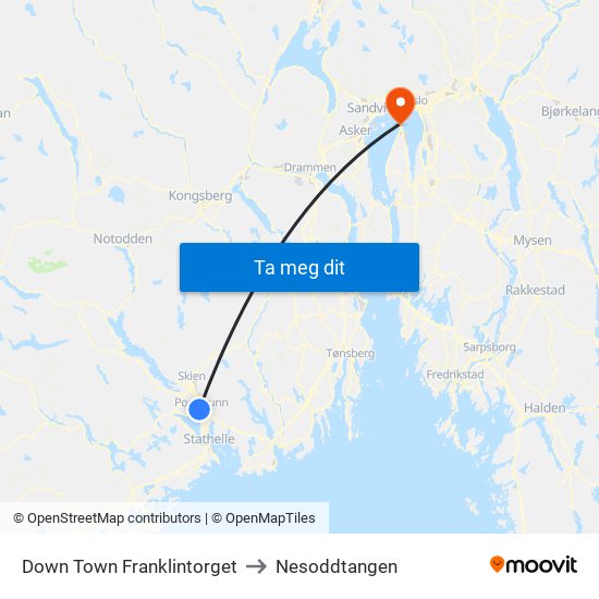 Down Town Franklintorget to Nesoddtangen map