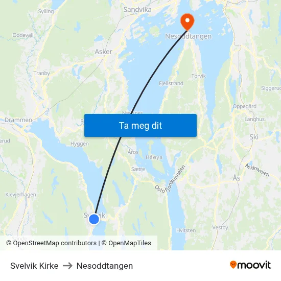 Svelvik Kirke to Nesoddtangen map