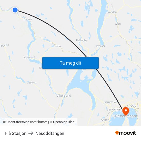 Flå Stasjon to Nesoddtangen map