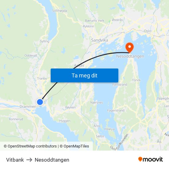 Vitbank to Nesoddtangen map