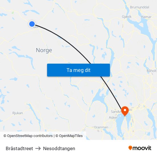 Bråstadtreet to Nesoddtangen map