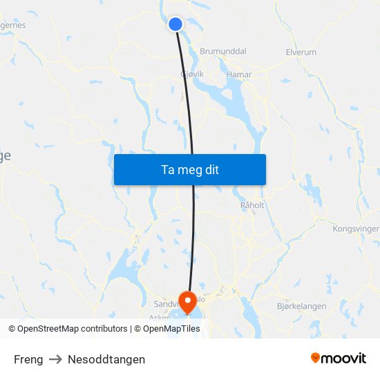 Freng to Nesoddtangen map