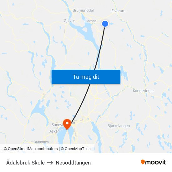 Ådalsbruk Skole to Nesoddtangen map