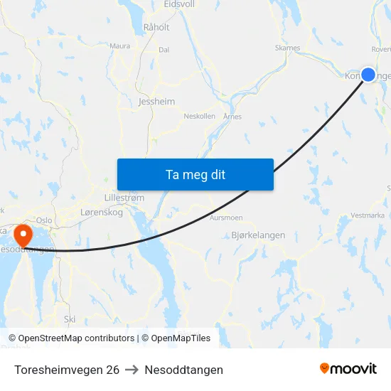 Toresheimvegen 26 to Nesoddtangen map