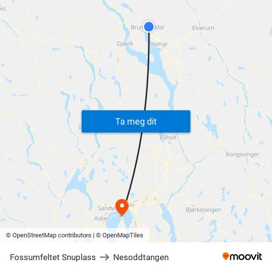 Fossumfeltet Snuplass to Nesoddtangen map