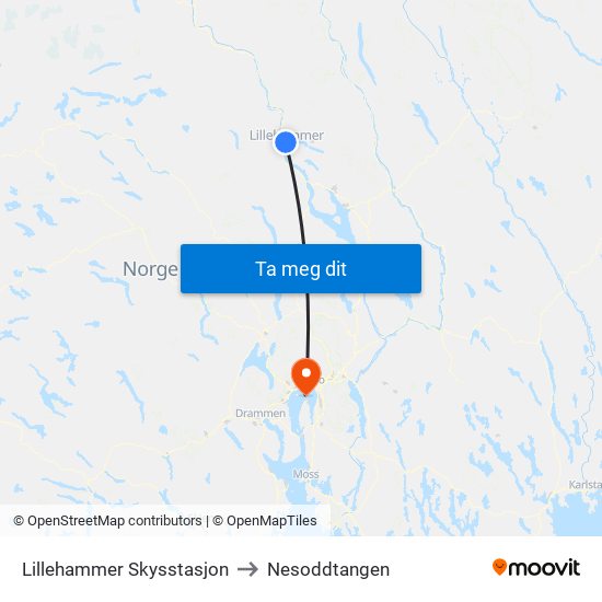 Lillehammer Skysstasjon to Nesoddtangen map