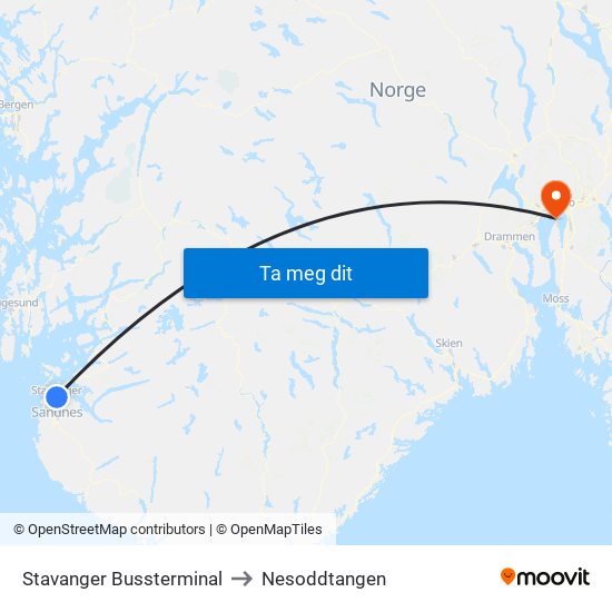 Stavanger Bussterminal to Nesoddtangen map