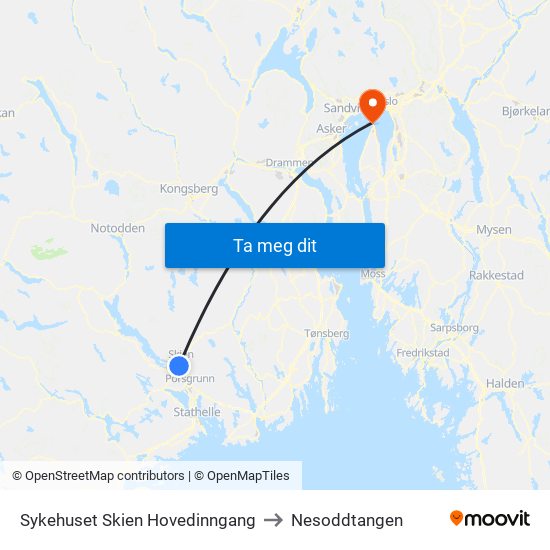 Sykehuset Skien Hovedinngang to Nesoddtangen map