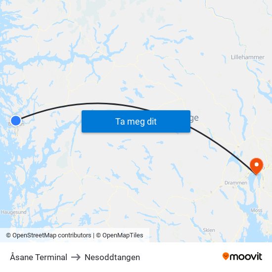 Åsane Terminal to Nesoddtangen map