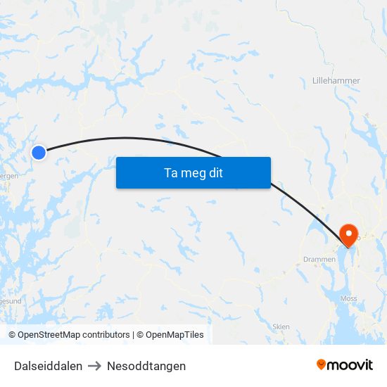 Dalseiddalen to Nesoddtangen map