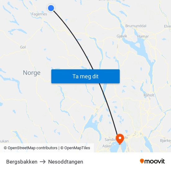 Bergsbakken to Nesoddtangen map