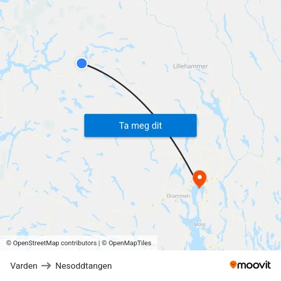 Varden to Nesoddtangen map