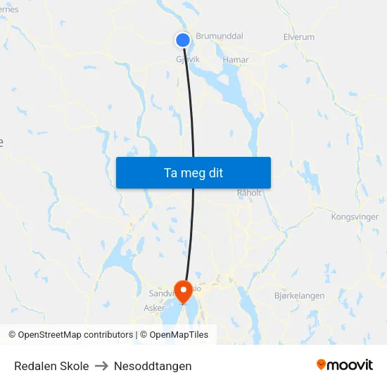 Redalen Skole to Nesoddtangen map
