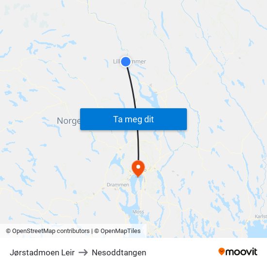 Jørstadmoen Leir to Nesoddtangen map