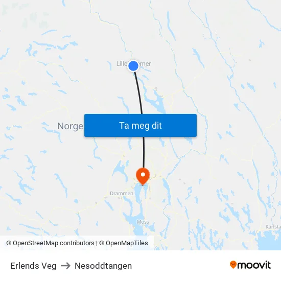 Erlends Veg to Nesoddtangen map