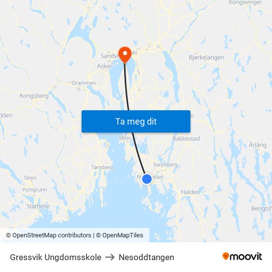 Gressvik Ungdomsskole to Nesoddtangen map