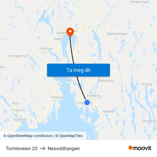 Tomteveien 20 to Nesoddtangen map