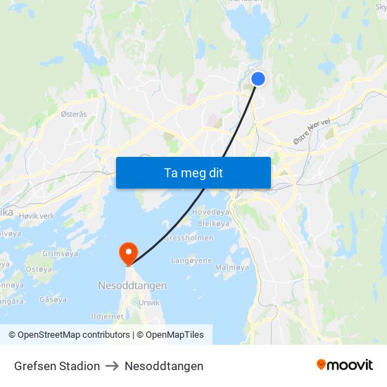 Grefsen Stadion to Nesoddtangen map