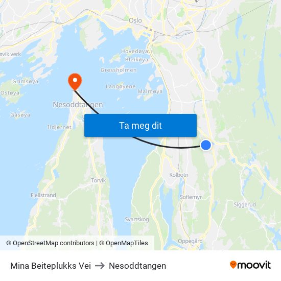 Mina Beiteplukks Vei to Nesoddtangen map