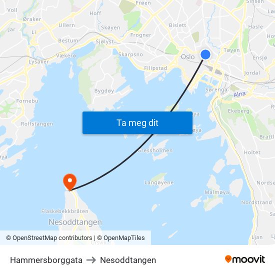 Hammersborggata to Nesoddtangen map