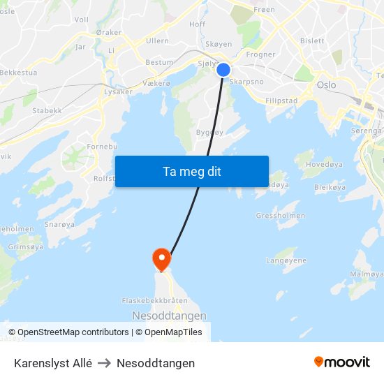 Karenslyst Allé to Nesoddtangen map