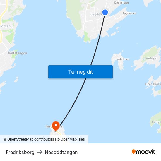 Fredriksborg to Nesoddtangen map