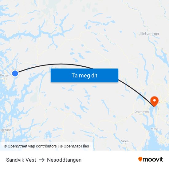 Sandvik Vest to Nesoddtangen map