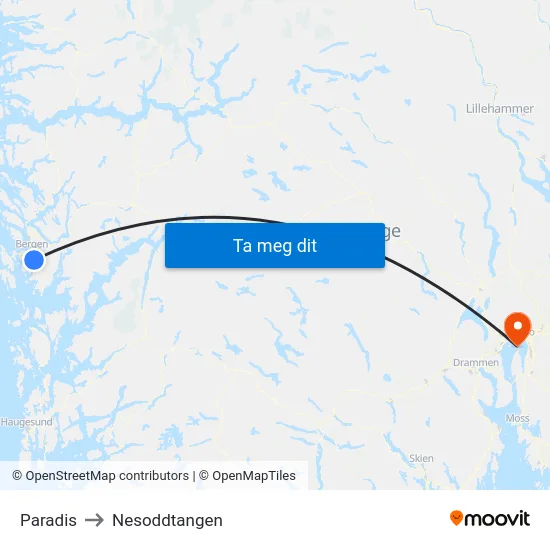 Paradis to Nesoddtangen map