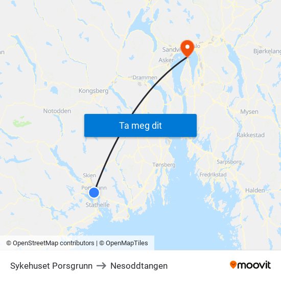 Sykehuset Porsgrunn to Nesoddtangen map