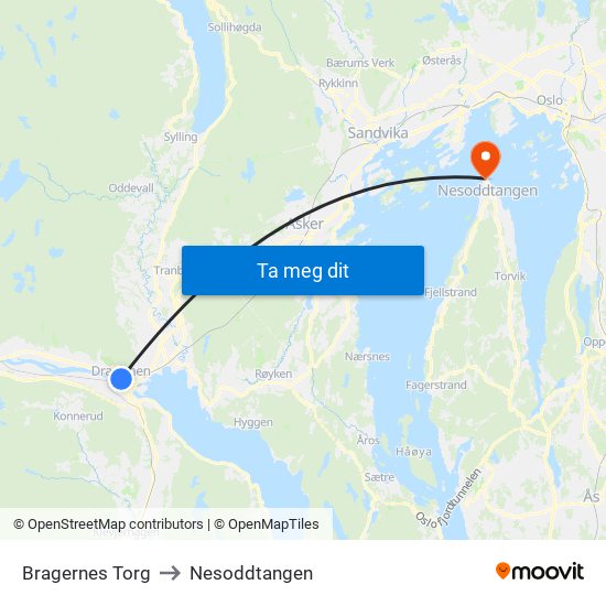 Bragernes Torg to Nesoddtangen map
