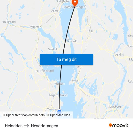 Helodden to Nesoddtangen map