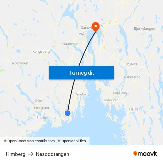 Himberg to Nesoddtangen map