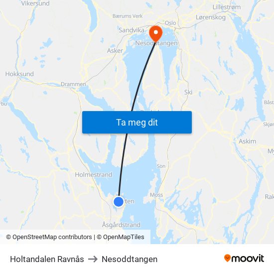 Holtandalen Ravnås to Nesoddtangen map