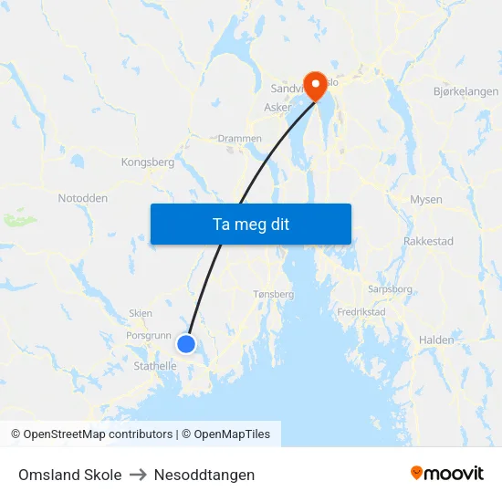 Omsland Skole to Nesoddtangen map