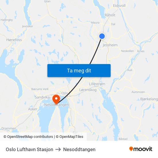 Oslo Lufthavn Stasjon to Nesoddtangen map