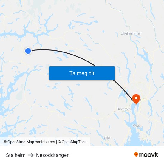 Stalheim to Nesoddtangen map