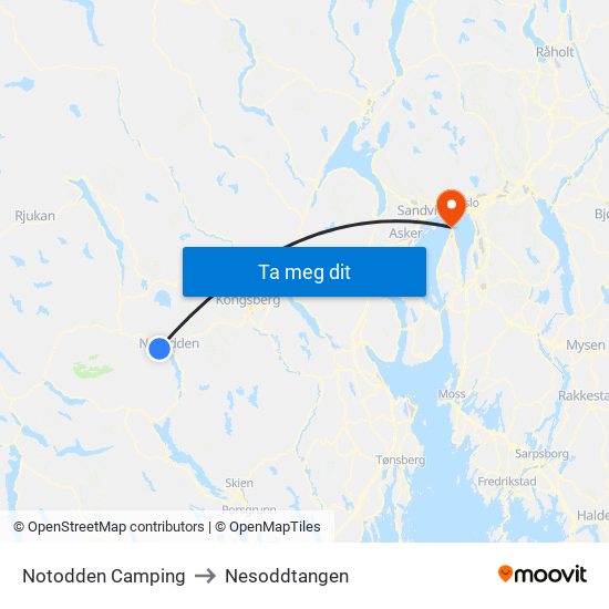 Notodden Camping to Nesoddtangen map