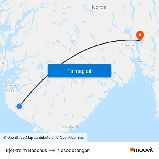 Bjerkreim Bedehus to Nesoddtangen map