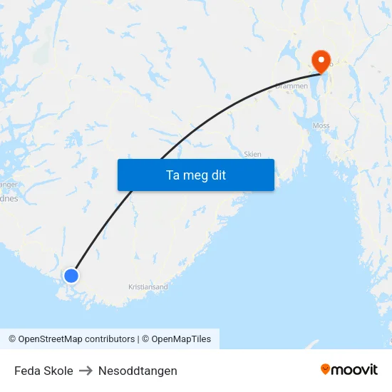 Feda Skole to Nesoddtangen map