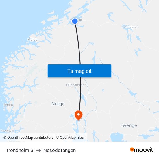 Trondheim S to Nesoddtangen map