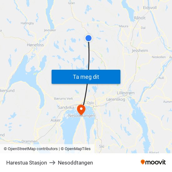 Harestua Stasjon to Nesoddtangen map