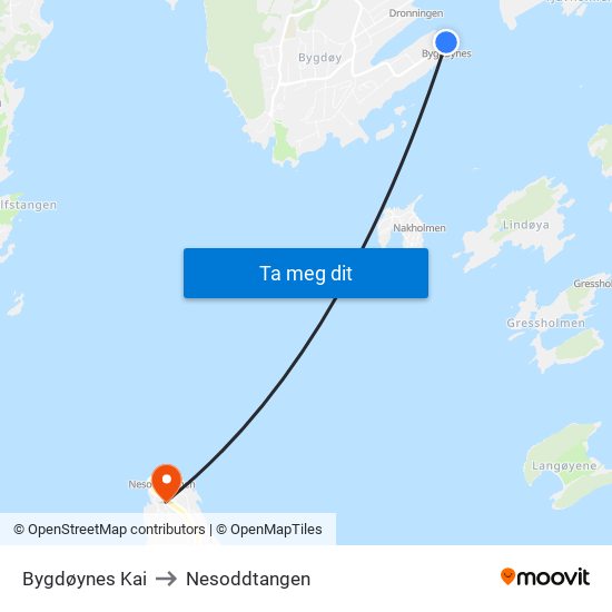 Bygdøynes Kai to Nesoddtangen map