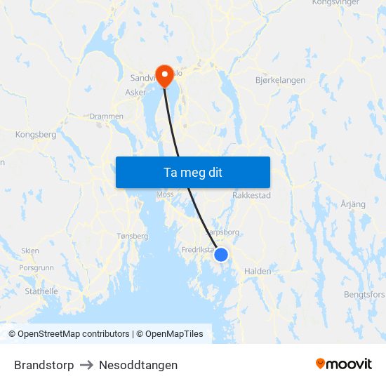 Brandstorp to Nesoddtangen map