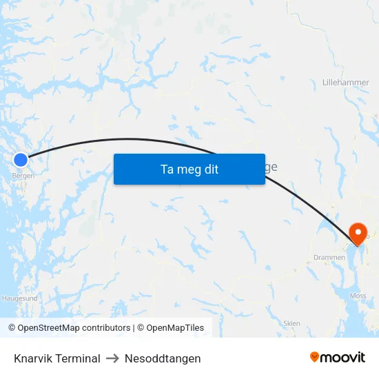 Knarvik Terminal to Nesoddtangen map