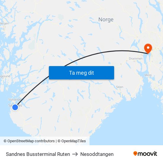 Sandnes Bussterminal Ruten to Nesoddtangen map