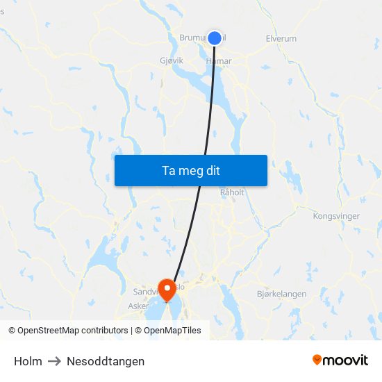 Holm to Nesoddtangen map