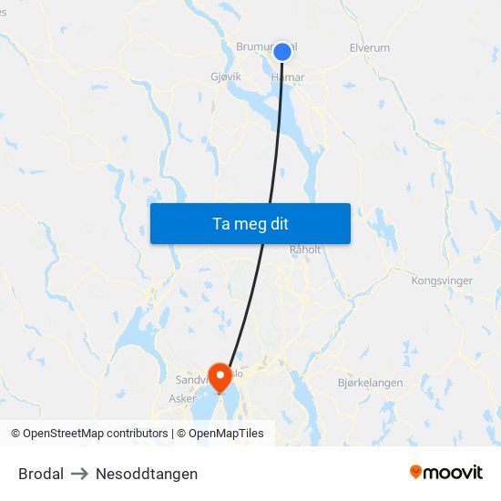 Brodal to Nesoddtangen map
