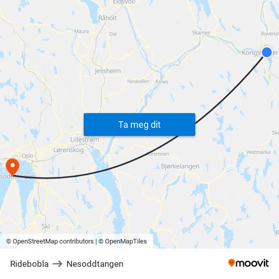 Ridebobla to Nesoddtangen map