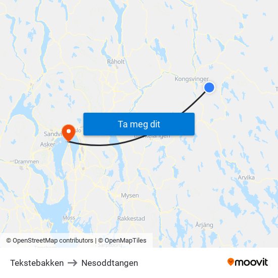 Tekstebakken to Nesoddtangen map